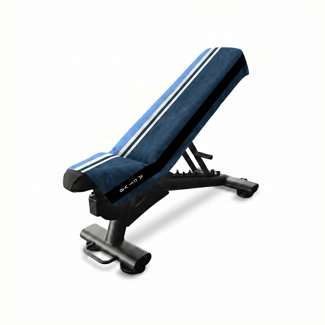 The Mini Gym Towel Fig on bench — 3D mockup