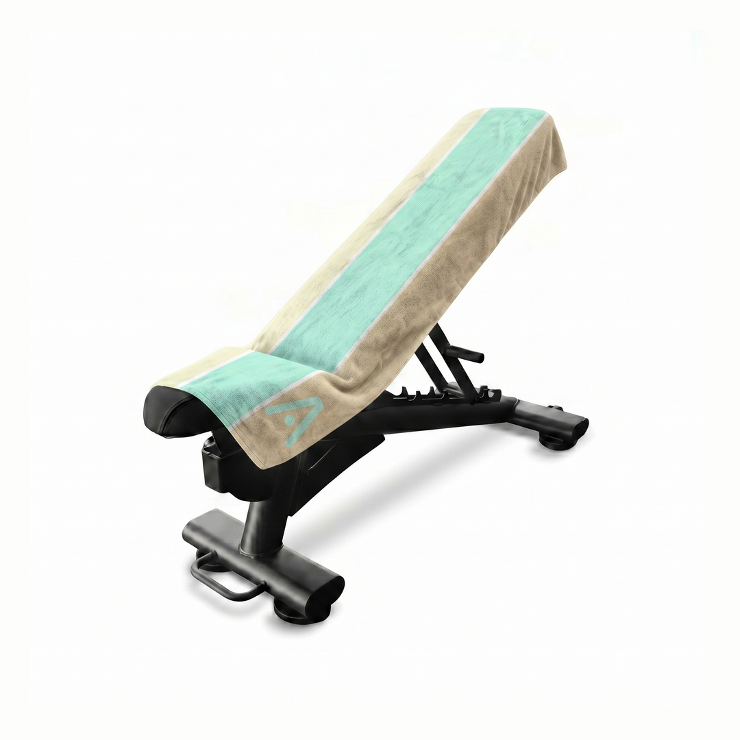 The Mini Gym Towel Scandi on bench — 3D mockup