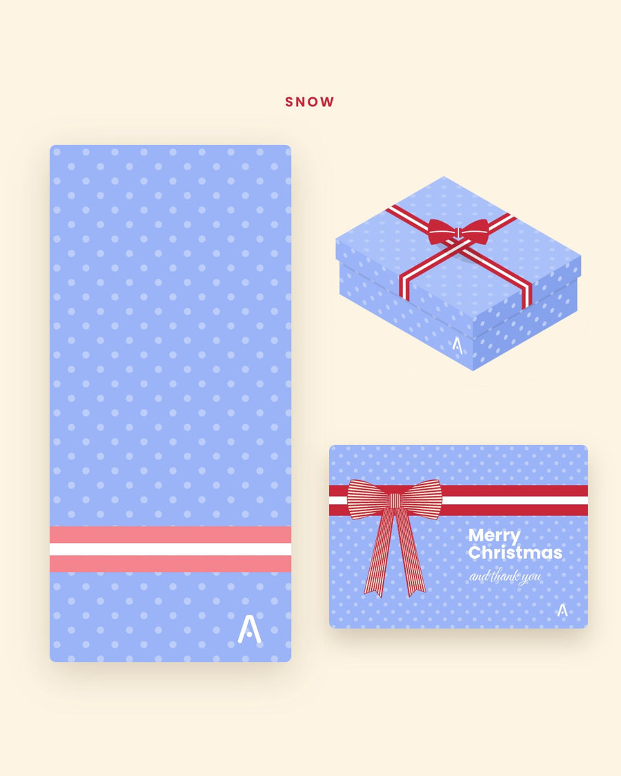 Snow towel design with its Christmas box and card