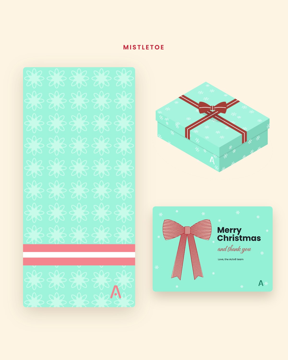 Mistletoe towel design with its Christmas box and card