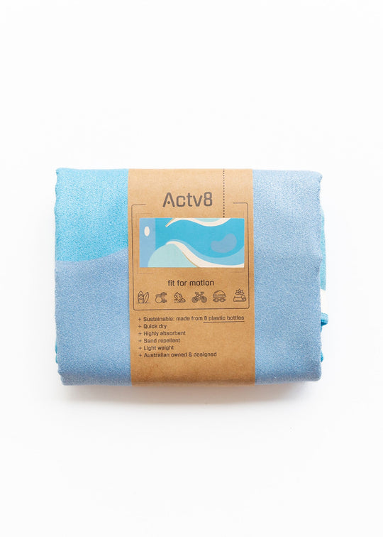 Highly absorbent, quick dry, Sand repellent, Lightweight, Australian owned & designed, Made from 8 recycled bottles, Car Hooded, zipped accessory pocket, premium beach towel, gym towel.